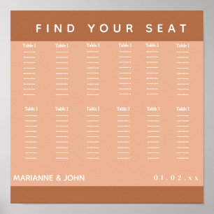 Minimalistische dunkle Terrakotta-Hochzeitssitzord Poster