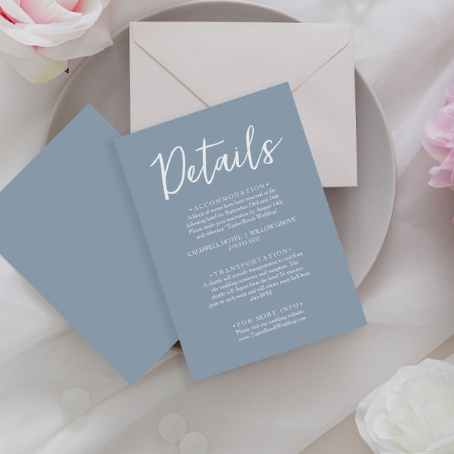 Minimalistische Dusty Blue Calligraphy Wedding Det Begleitkarte (Von Creator hochgeladen)