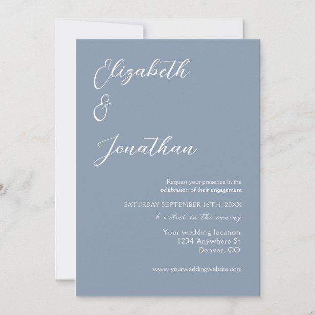 Minimalistische Dusty Blue-Engagement-Partei Einladung (Vorderseite)