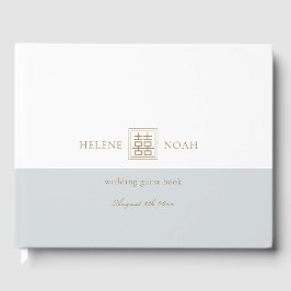 Minimalistische Dusty Blue Gold Moderne Chinesisch Gästebuch