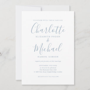 Minimalistische Dusty Blue Signature Schrift Hochz Einladung