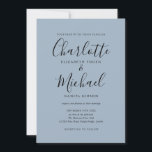 Minimalistische Dusty Blue Signature Script Hochze Einladung<br><div class="desc">Die elegante,  staubblaue Untertiteleinladung mit ihren prächtigen Stilnamen,  die stilvolle dustig-blaue und weiße Hochzeitseinladung,  kann mit Ihren Informationen in der schicken,  weißen Schrift personalisiert werden. Entwickelt von Thisisnotme©</div>