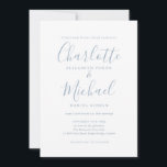 Minimalistische Dusty Blue Signature Script Hochze Einladung<br><div class="desc">Elegante,  staubblaue Untertiteleinladung mit prächtigen Stilnamen,  diese stilvolle dustig blaue und weiße Hochzeitseinladung kann mit Ihren Informationen in chic dusty blue Buchstabtering personalisiert werden. Entwickelt von Thisisnotme©</div>