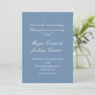 Minimalistische Dusty Blue & Warm White Hochzeit Einladung