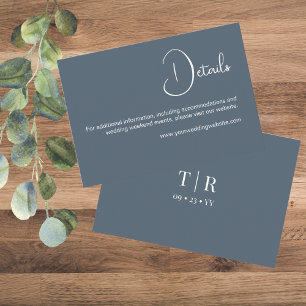 Minimalistische Dusty Blue Wedding Details Begleitkarte