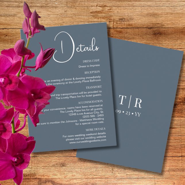 Minimalistische Dusty Blue Wedding Details Begleitkarte (Von Creator hochgeladen)
