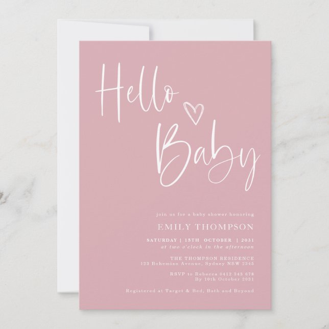 Minimalistische Dusty Pink Girl Babydusche Einladung (Vorderseite)