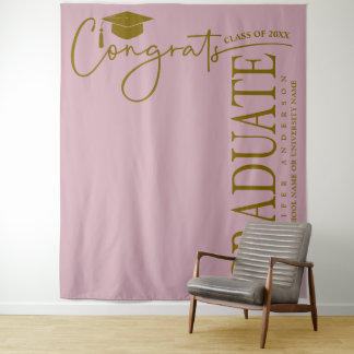 Minimalistische Dusty Pink & Gold Glückwunsch Grad Wandteppich