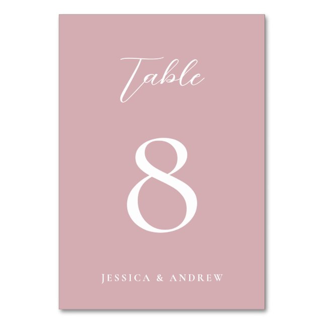 Minimalistische Dusty Pink & White Einfache Hochze Tischnummer (Vorderseite)