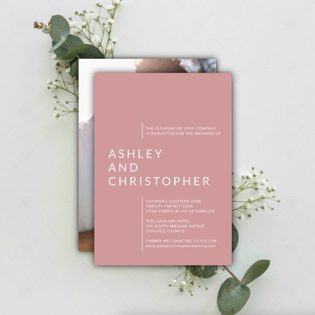 Minimalistische Dusty Rose Abgeschieden Names Foto Einladung (Von Creator hochgeladen)
