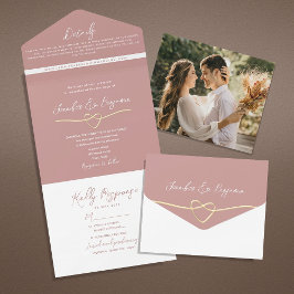 Minimalistische Dusty-Rose-Hochzeit All In One Einladung