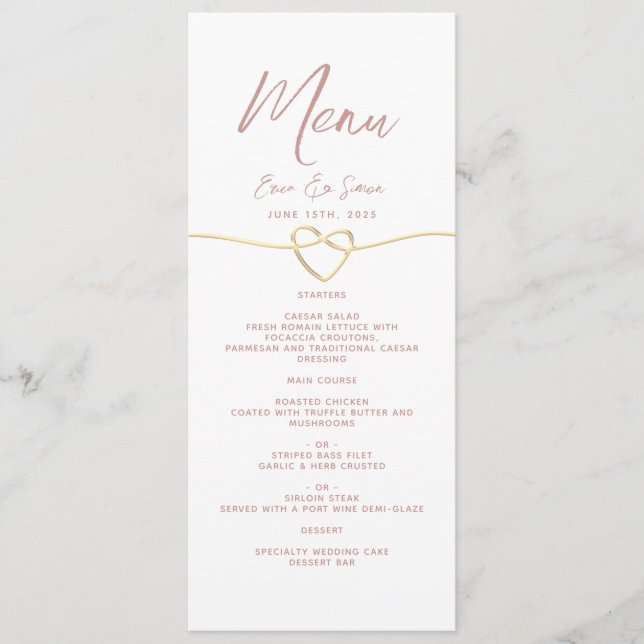 Minimalistische Dusty-Rose-Hochzeit Menükarte (Vorderseite)