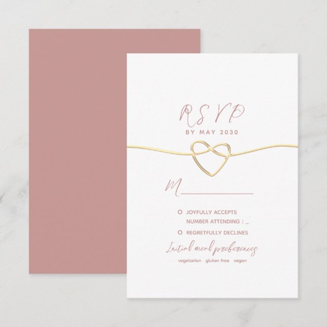Minimalistische Dusty-Rose-Hochzeit RSVP Karte (Vorne/Hinten)
