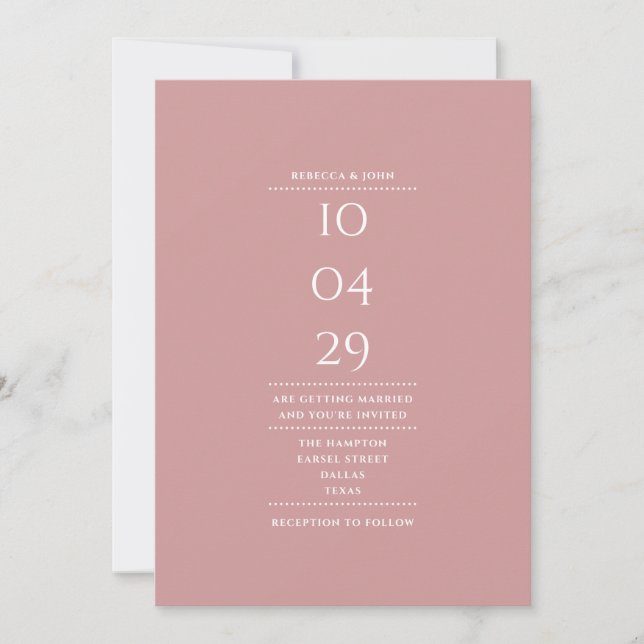 Minimalistische Dusty-Rose-Hochzeitstag Einladung (Vorderseite)
