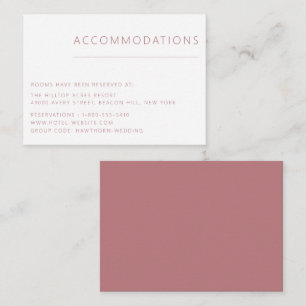 Minimalistische Dusty Rose Hochzeitsunterkünfte Begleitkarte