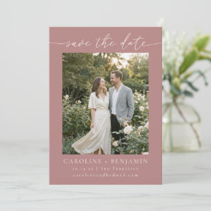Minimalistische Dusty Rose Schrift Hochzeitsfoto Save The Date
