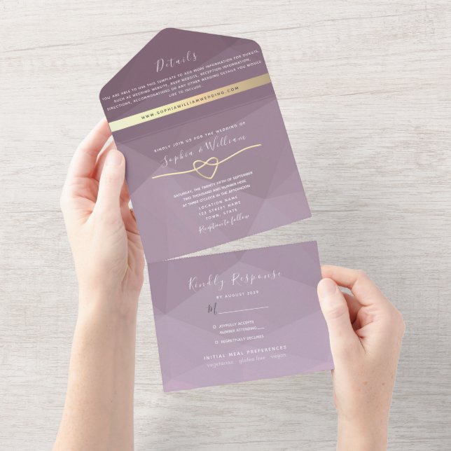 Minimalistische Dusty Rose Script Wedding Einladun All In One Einladung (Abreißen)