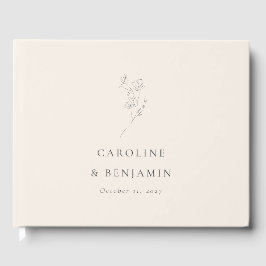 Minimalistische Ecru Floral Line Art Wedding Custo Gästebuch