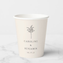 Minimalistische Ecru Palm Tree Line Kunst Hochzeit Pappbecher