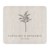 Minimalistische Ecru Palm Tree Line Kunst Hochzeit