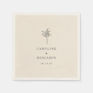 Minimalistische Ecru Palm Tree Line Kunst Hochzeit Serviette