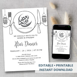 Minimalistische Ein-Linien-Kunst Ramadan-Iftar-Abe Einladung