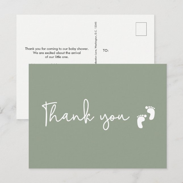 Minimalistische, einfache Babydusche Grün Postkarte (Vorne/Hinten)
