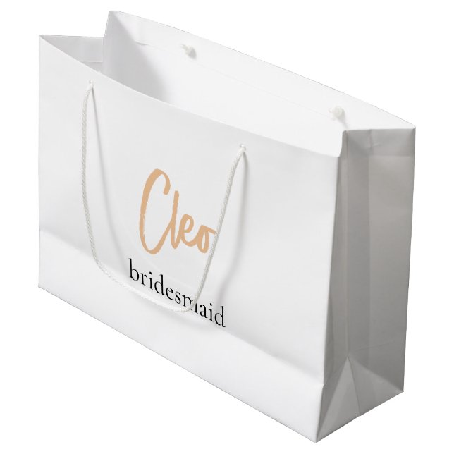Minimalistische, einfache Bridesmaid personlisiert Große Geschenktüte (Vorderseite Schrägansicht)