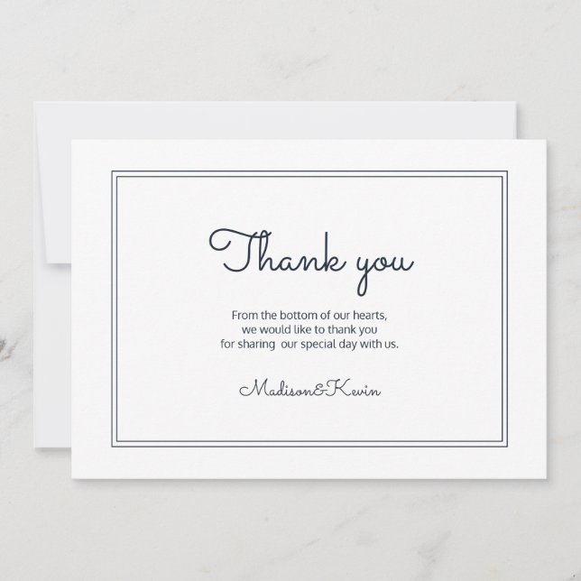 Minimalistische einfache Cursive Script Wedding Vi Dankeskarte (Vorderseite)