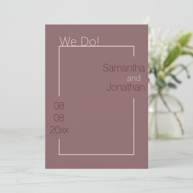 Minimalistische Einfache Dusty Rose Hochzeit Einla Einladung (Stehend Vorderseite)