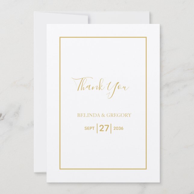 Minimalistische Einfache Gold Black & White Hochze Dankeskarte (Vorderseite)