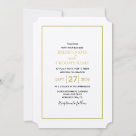 Minimalistische Einfache Gold Black & White Hochze Einladung