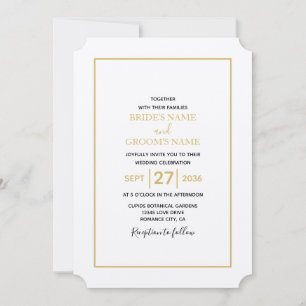 Minimalistische Einfache Gold Black & White Hochze Einladung