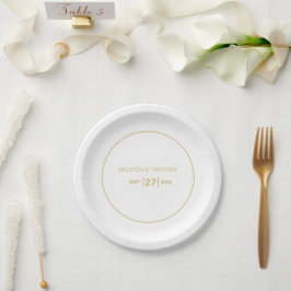 Minimalistische Einfache Gold Black & White Hochze Pappteller