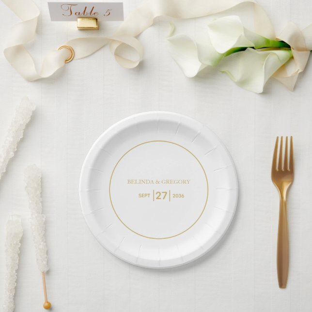 Minimalistische Einfache Gold Black & White Hochze Pappteller (Hochzeit)