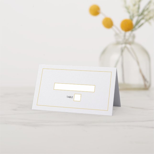 Minimalistische Einfache Gold Black & White Hochze Platzkarte (Vorderseite)