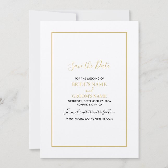 Minimalistische Einfache Gold Black & White Hochze Save The Date (Vorderseite)