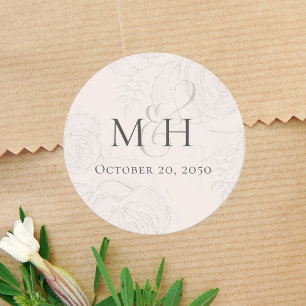 Minimalistische Einfache Hochzeit Monogram Blush F Runder Aufkleber