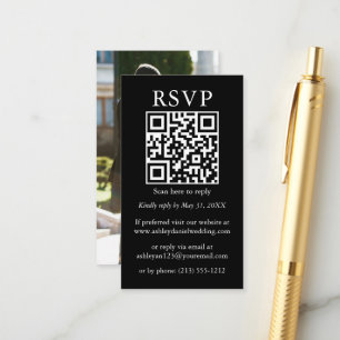 Minimalistische einfache Hochzeit QR Foto Black UA Begleitkarte