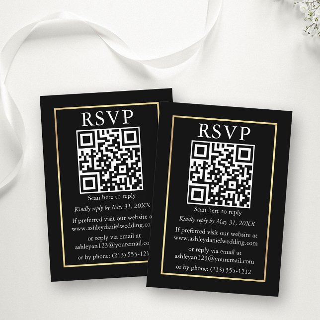 Minimalistische einfache Hochzeit QR Gold Black UA Begleitkarte (Customize to change text style, size, background color or add more text or a photo to back of card.)