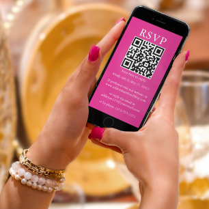 Minimalistische einfache Hochzeit QR UAWG Hot Pink Karte