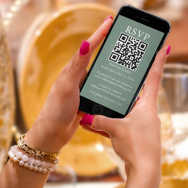 Minimalistische einfache Hochzeit QR UAWG Sage Gre Karte (Von Creator hochgeladen)