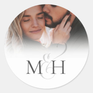 Minimalistische Einfache Hochzeitsmonogramm Foto A Runder Aufkleber