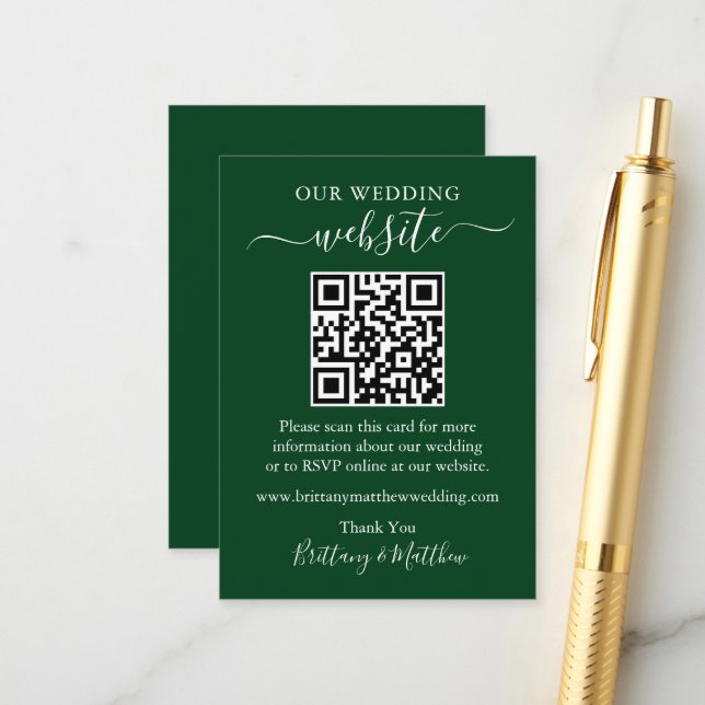 Minimalistische einfache Hochzeitsseite QR Green Begleitkarte (Vorderseite/Rückseite Beispiel)