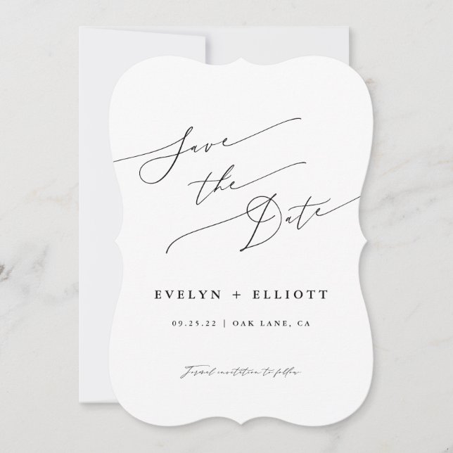 Minimalistische Einfache Kalligrafie-Hochzeit Save The Date (Vorderseite)