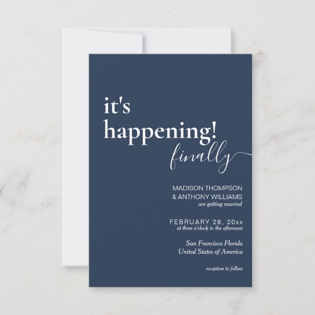 Minimalistische Einfache Navy-BIue-Foto-Hochzeit Einladung (Vorderseite)
