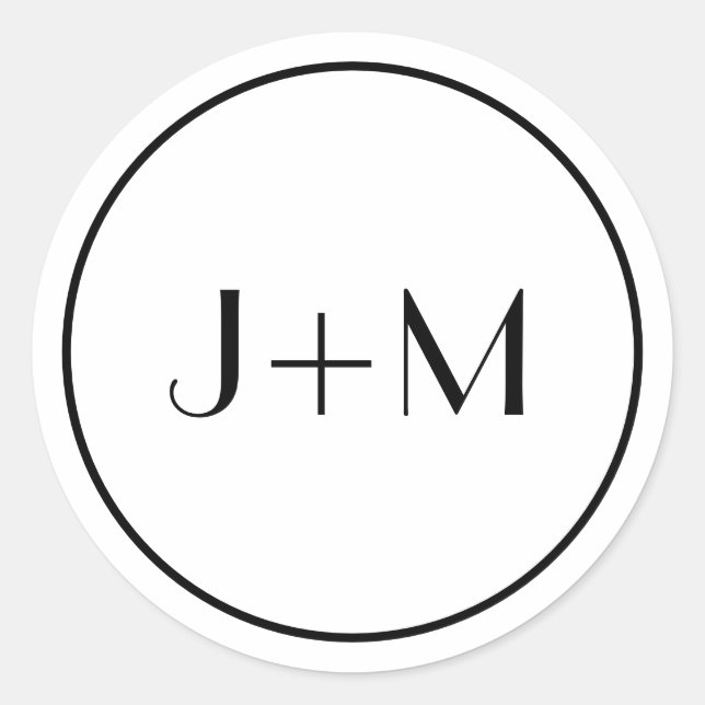 Minimalistische Einfache Schwarz-Monogramm-Hochzei Runder Aufkleber (Vorderseite)
