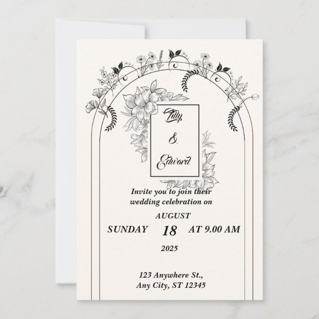 Minimalistische Einfache Schwarz-Weiß-Hochzeit Einladung (Vorderseite)
