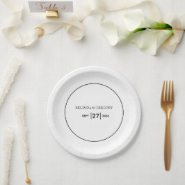 Minimalistische einfache Schwarz-Weiß-Hochzeit Pappteller