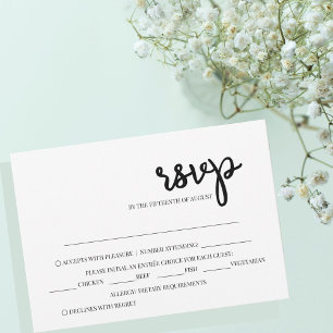 Minimalistische Einfache Schwarz-Weiß-Hochzeit RSVP Karte